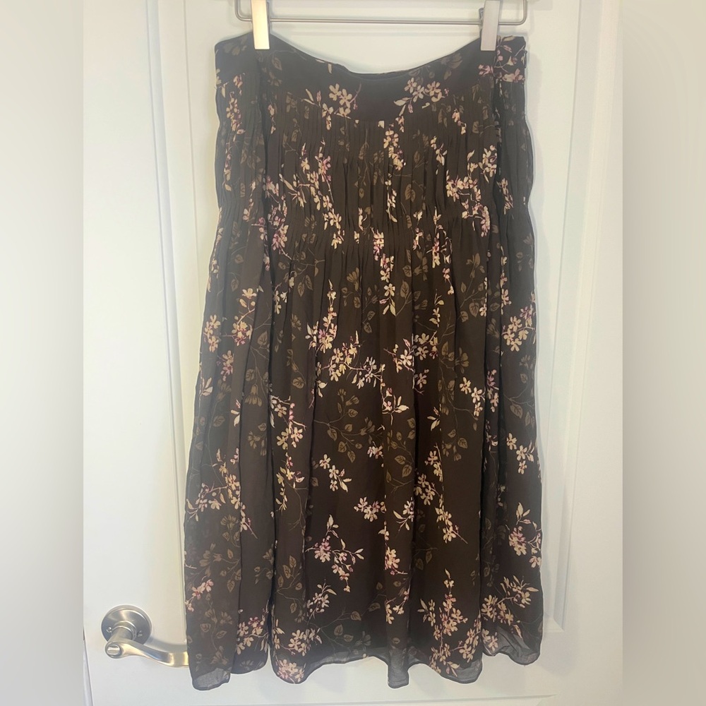Ann Taylor Silk Floral Brown Skirt Sz 10
